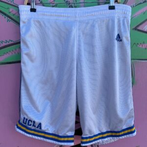 ADIDAS UCLA ATHLETIC MESH BASKETBALL SHORTS, SIDE STRIPES in WHITE, BLUE, YELLOW