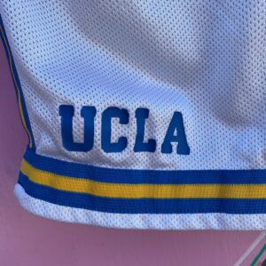 ADIDAS UCLA ATHLETIC MESH BASKETBALL SHORTS, SIDE STRIPES in WHITE, BLUE, YELLOW