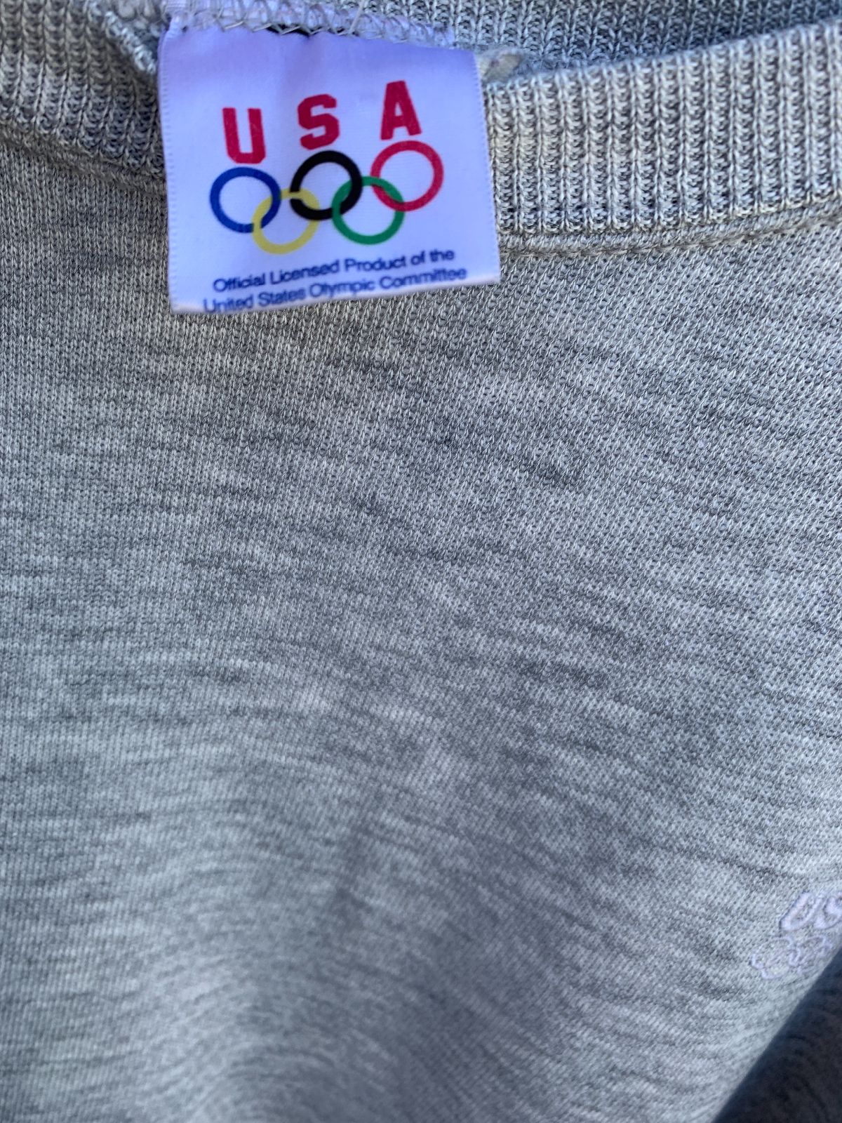 USA OLYMPICS CLASSIC! 1980S HEATHER GREY FRENCH TERRY PULLOVER SWEATSHIRT EMBROIDERED LOGO in GREY