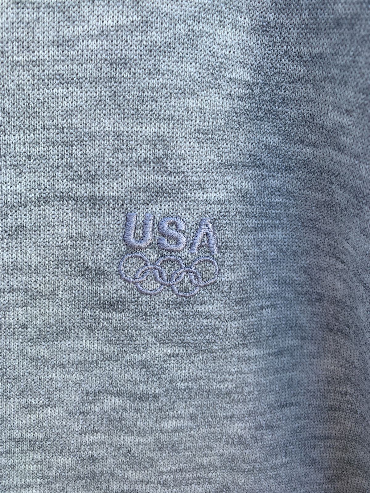 USA OLYMPICS CLASSIC! 1980S HEATHER GREY FRENCH TERRY PULLOVER SWEATSHIRT EMBROIDERED LOGO in GREY