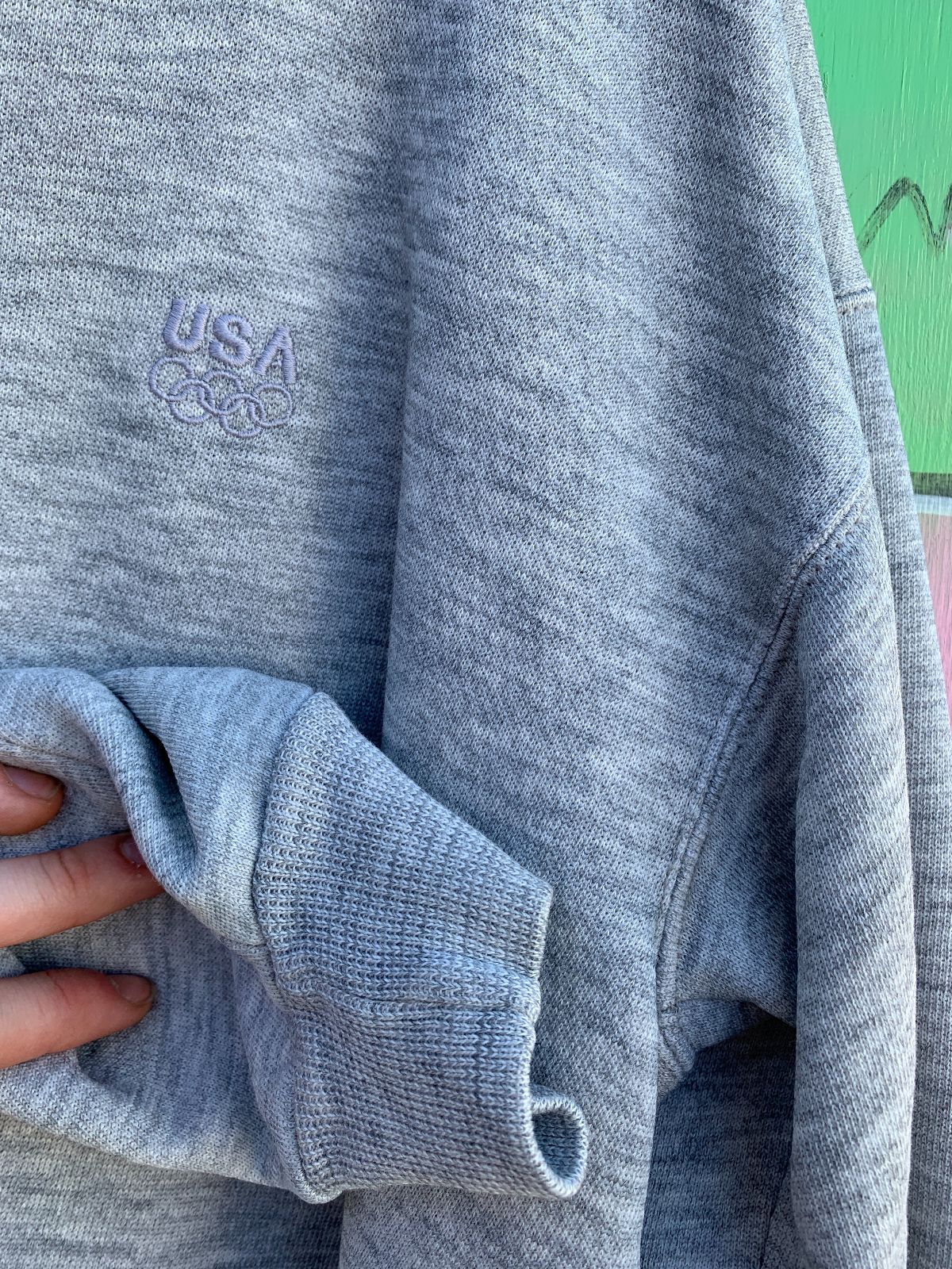 USA OLYMPICS CLASSIC! 1980S HEATHER GREY FRENCH TERRY PULLOVER SWEATSHIRT EMBROIDERED LOGO in GREY