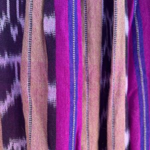 BRIGHT! CUSTOM GUATEMALAN IKAT TEXTILE RUFFLED & TIERED MIDI SKIRT, HIGH LOW HEM in PURPLE