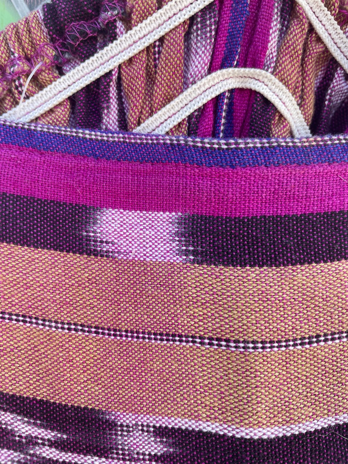 BRIGHT! CUSTOM GUATEMALAN IKAT TEXTILE RUFFLED & TIERED MIDI SKIRT, HIGH LOW HEM in PURPLE