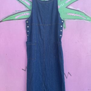 BASIC EDITIONS LATE 1990S, EARLY Y2K BASIC DENIM MAXI DRESS, DOUBLE FRONT POCKETS in BLUE
