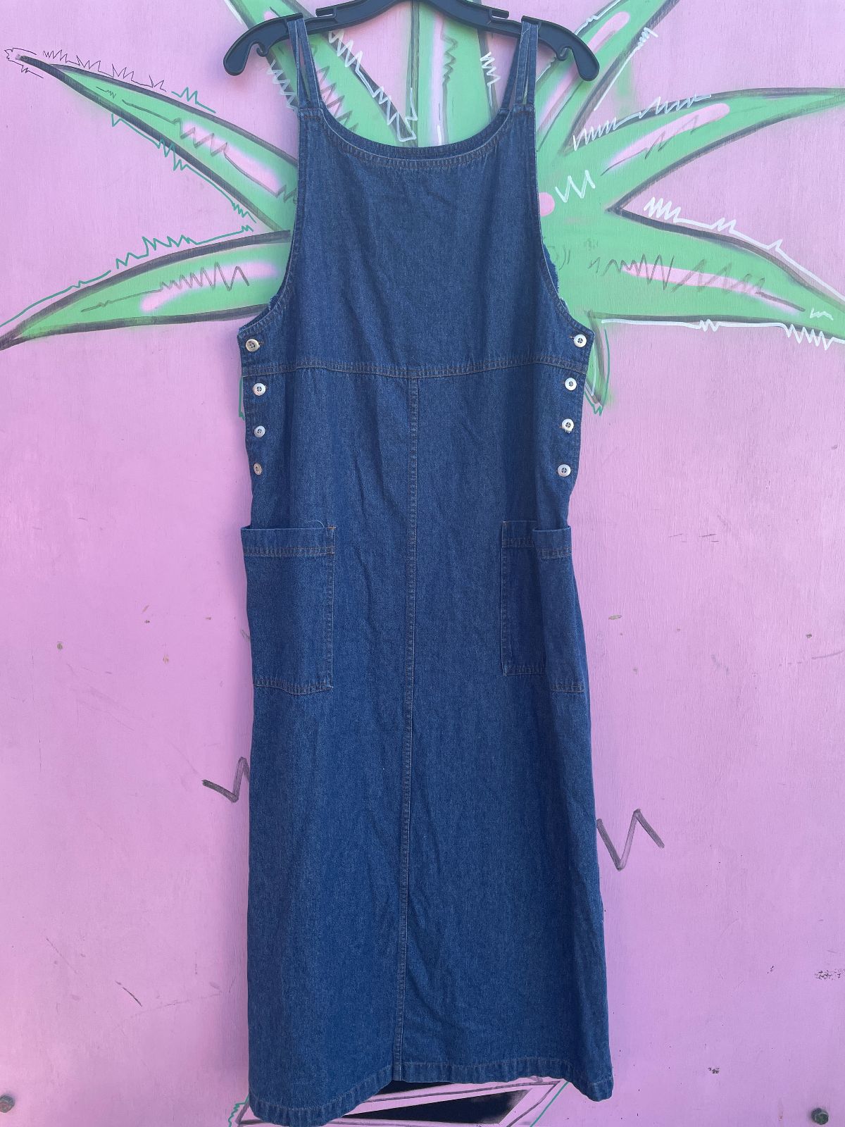 BASIC EDITIONS LATE 1990S, EARLY Y2K BASIC DENIM MAXI DRESS, DOUBLE FRONT POCKETS in BLUE