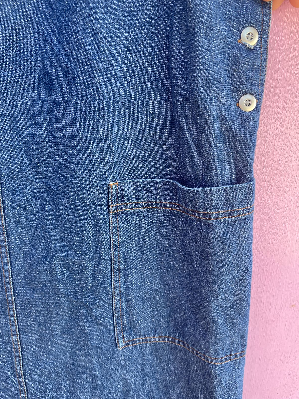 BASIC EDITIONS LATE 1990S, EARLY Y2K BASIC DENIM MAXI DRESS, DOUBLE FRONT POCKETS in BLUE