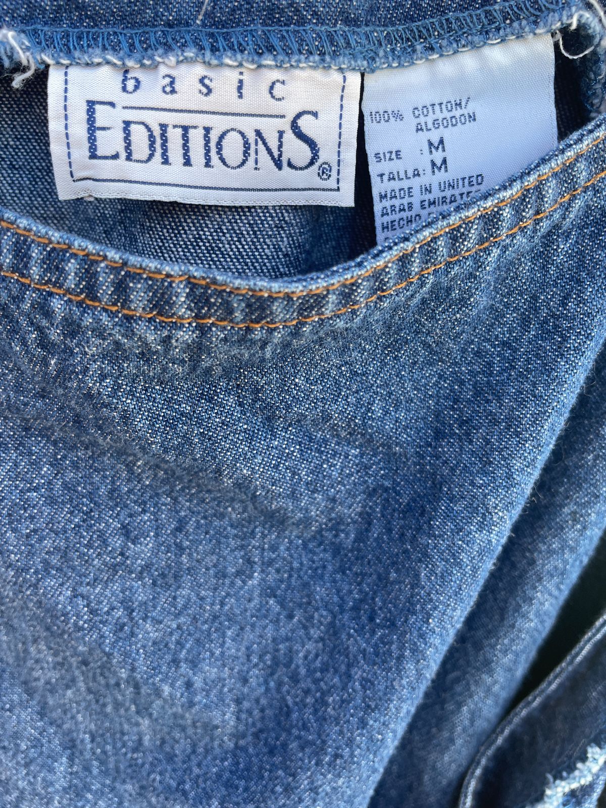 BASIC EDITIONS LATE 1990S, EARLY Y2K BASIC DENIM MAXI DRESS, DOUBLE FRONT POCKETS in BLUE