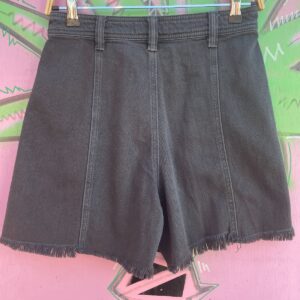 WE THE FRE SWEET! FADED BLACK HIGH WAIST DENIM BERMUDA SHORTS, FRAYED HEM in BLACK