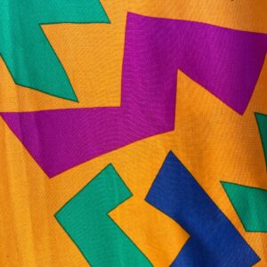 ISLANDER WILD! 1980S-90S NEON FUNKY ALL OVER GEOMETRIC PRINT BUTTON UP SHORT SLEEVE COLLARED SHIRT in YELLOW, PURPLE, GREEN, BLUE