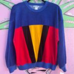 FUNKY! 1980S DEADSTOCK! COLORBLOCK VELOUR LONG SLEEVE SWEATSHIRT