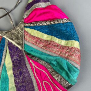 BRACCIALINI *AS-IS* WILD! MADE IN ITALY ABSTRACT TEXTILE & METALLIC LEATHER PATCHWORK OVERSIZED HOBO STYLE SHOULDER BAG in SILVER, PINK, BLUE