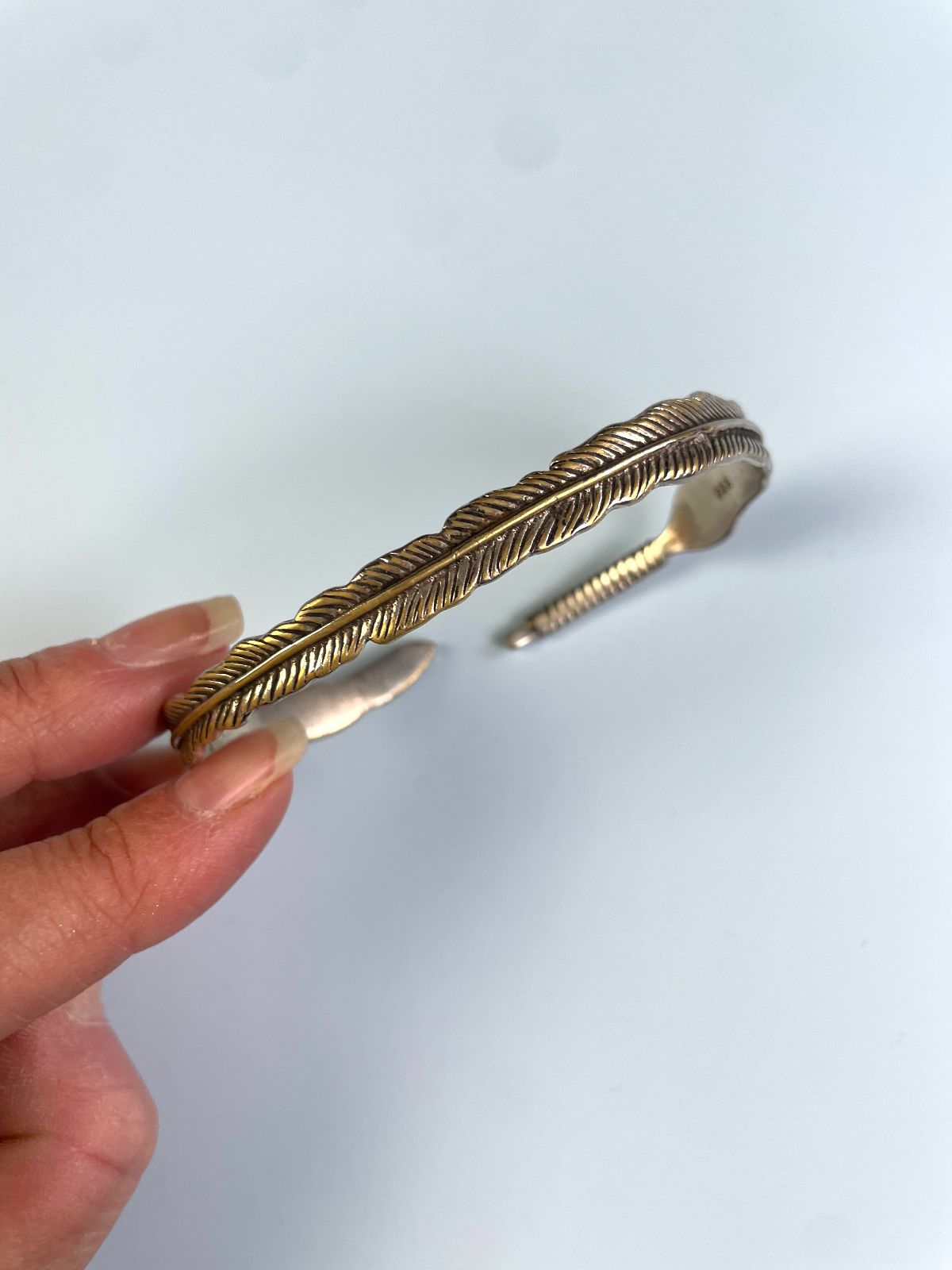 *AS-IS* 925 STERLING SILVER THIN FEATHER CUFF BRACELET in SILVER, GOLD