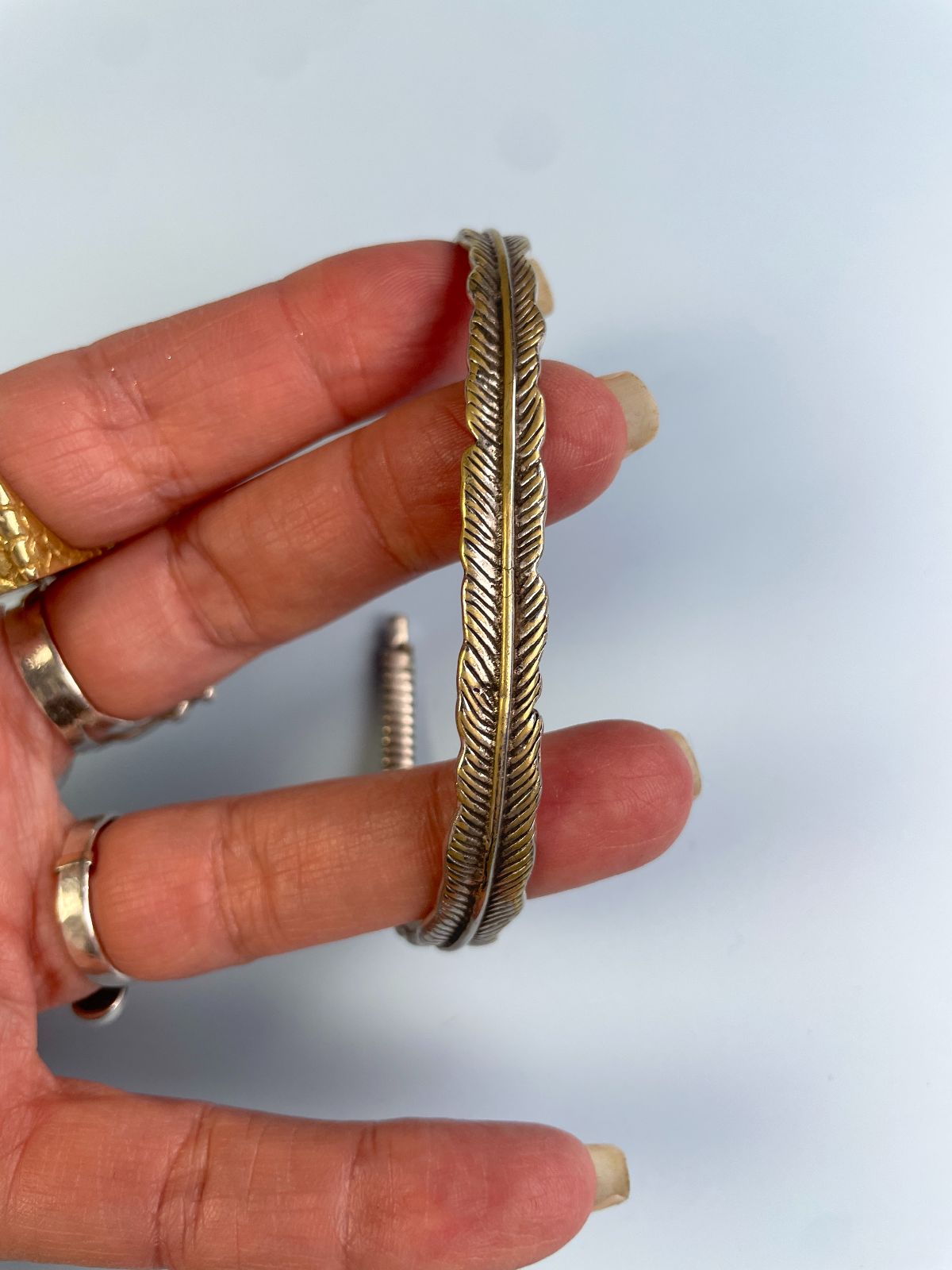 *AS-IS* 925 STERLING SILVER THIN FEATHER CUFF BRACELET in SILVER, GOLD