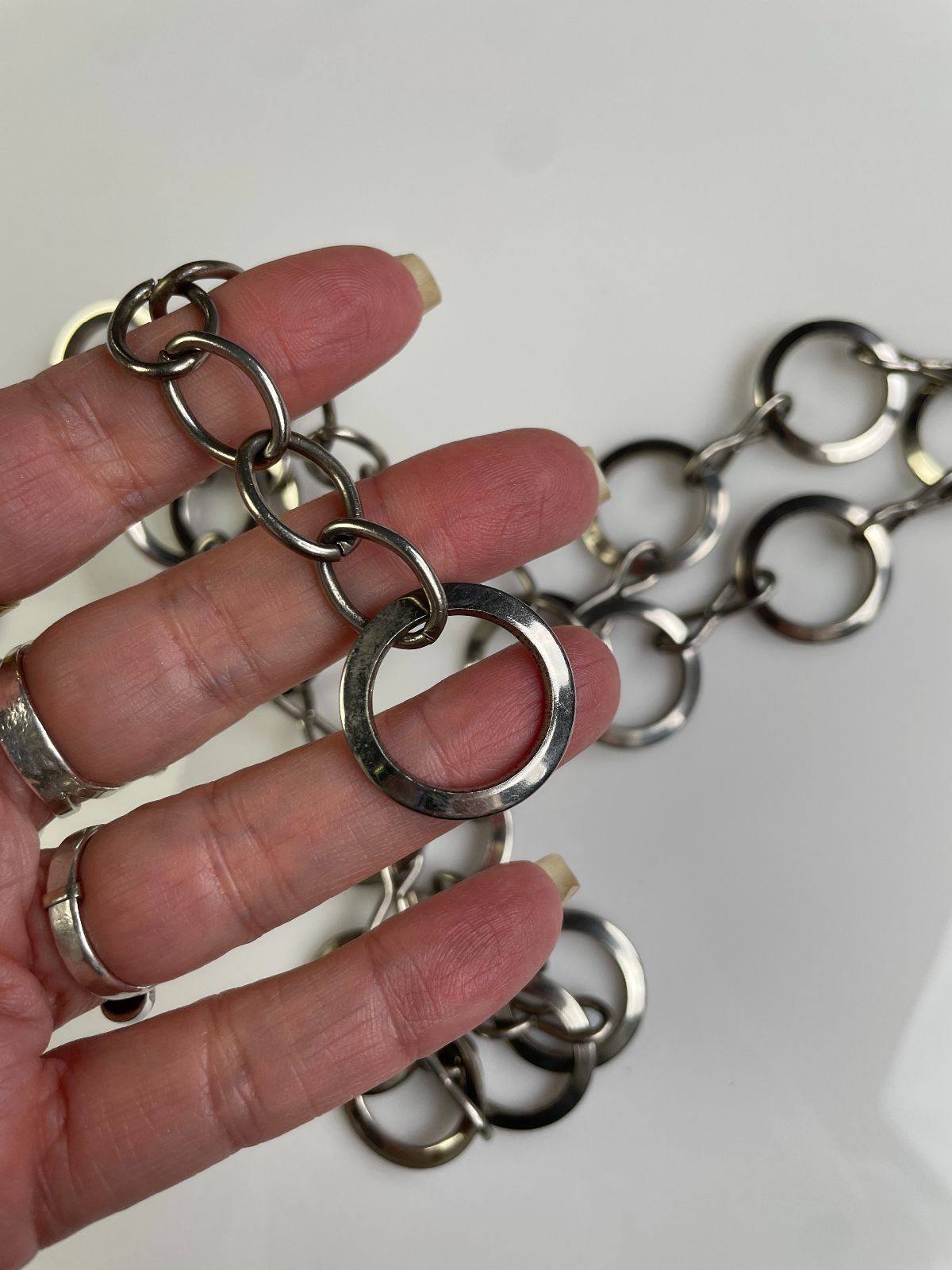 1990S HIGH POLISHED CIRCLE CHAIN LINK BELT in SILVER