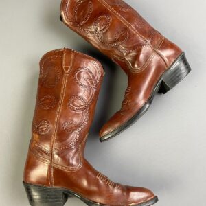 *AS-IS* SUPER DISTRESSED EMBOSSED ROPE DESIGN ALMOND TOE COWBOY BOOTS in BROWN
