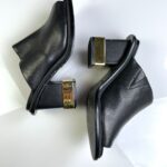 GORGEOUS! PEEP TOE CHUNKY GOLD HEEL LEATHER SANDALS