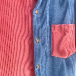 COLORBLOCK SHORT SLEEVE BUTTON DOWN CORDUROY SHIRT in SALMON, BLUE