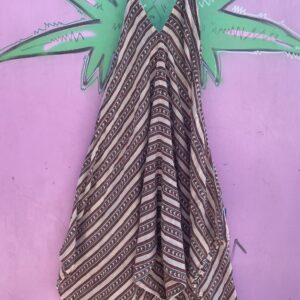 WORLD MARKET SWEET! 1990S 100% COTTON SHEER TRIBAL CHEVRON PRINT HAREM JUMPSUIT in BEIGE, BROWN