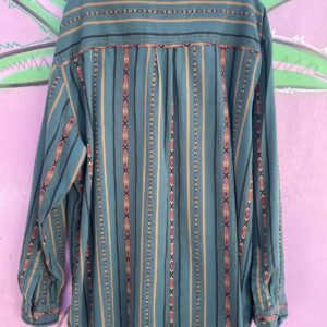 TERRITORY AHEAD 100% COTTON WOVEN SOUTHWESTERN DESIGN LONG SLEEVE BUTTON DOWN SHIRT in TEAL
