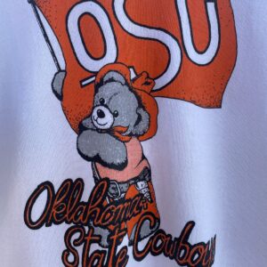 SCREEN STARS SO CUTE!! OSU OKLAHOMA STATE COWBOYS TEDDY BEAR GRAPHIC RAGLAN CREWNECK SWEATSHIRT in WHITE