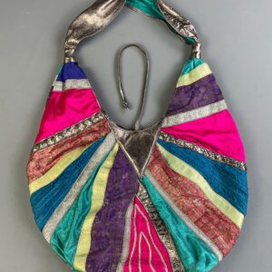 BRACCIALINI *AS-IS* WILD! MADE IN ITALY ABSTRACT TEXTILE & METALLIC LEATHER PATCHWORK OVERSIZED HOBO STYLE SHOULDER BAG in SILVER, PINK, BLUE