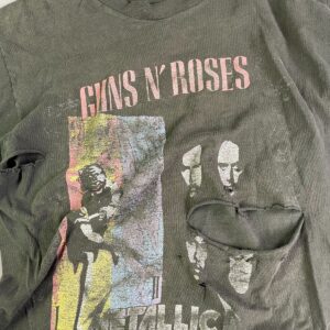 *AS-IS* RAD! PERFECTLY DISTRESSED, TATTERED & FADED GUNS & ROSES, METALLICA & FAITH NO MORE SINGLE STITCH T-SHIRT in BLACK