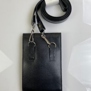 MOTORCYCLES USA LEATHER EMBOSSED LOGO LANYARD WALLET W/ SNAP CLOSURE in BLACK