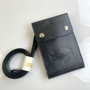 MOTORCYCLES USA LEATHER EMBOSSED LOGO LANYARD WALLET W/ SNAP CLOSURE in BLACK