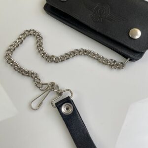 MOTORCYCLES USA LEATHER CHAIN WALLET WITH SNAP BUTTONS AND LOGO DETAILS in BLACK