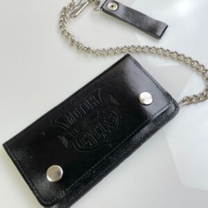MOTORCYCLES USA LEATHER SHIELD EMBOSSED CHAIN WALLET WITH SNAP BUTTON CLOSURE in BLACK