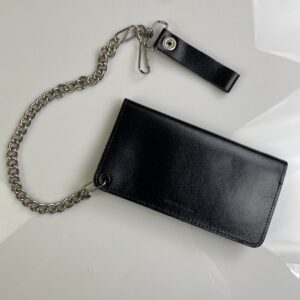 MOTORCYCLES USA LEATHER SHIELD EMBOSSED CHAIN WALLET WITH SNAP BUTTON CLOSURE in BLACK