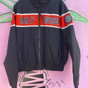 HARLEY DAVIDSON HARLEY DAVIDSON LOGO JACKET ORANGE STRIPE SYNTHETIC SMOOTH FABRIC in BLACK, ORANGE