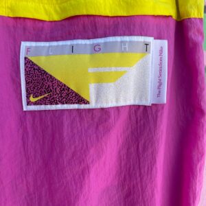 NIKE FLIGHT SERIES BRIGHT! 1980S STYLE COLOR BLOCK DRAWSTRING NYLON TRACK PANTS UNIQUE FLIGHT SERIES BACK POCKET TAG in PINK, YELLOW