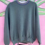 STRIPED COLLARD BLANK PULLOVER SWEATSHIRT