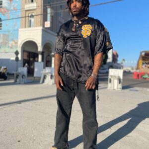 VICTORY CUSTOM ATHELETIC UNIQUE! SF SATIN PULLOVER JERSEY MESH PANELS CINCHED WAIST in BLACK, YELLOW