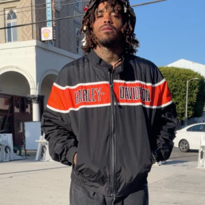 HARLEY DAVIDSON HARLEY DAVIDSON LOGO JACKET ORANGE STRIPE SYNTHETIC SMOOTH FABRIC in BLACK, ORANGE