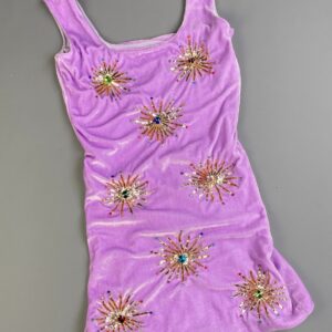 OCEANUS #FESTIVAL! LILAC CRUSHED VELVET STARBURST JEWEL EMBELLISHED MINI DRESS in PURPLE