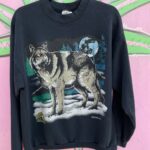 1990S TIMBER WOLF NATURE SCENE GRAPHIC PULLOVER SWEATSHIRT