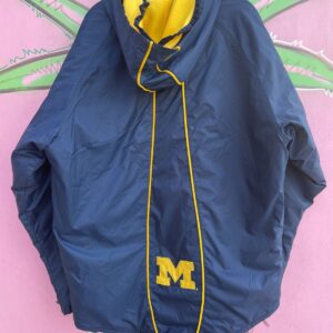 NIKE 1990S | Y2K UNIVERSITY OF MICHIGAN ZIP FRONT NYLON INSULATED PARKA JACKET WITH HOOD in NAVY BLUE, YELLOW