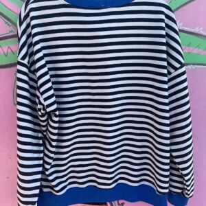 COOL STRIPED SWEATSHIRT, POP COLOR RINGER COLLAR & CUFFS in WHITE, BLACK, BLUE