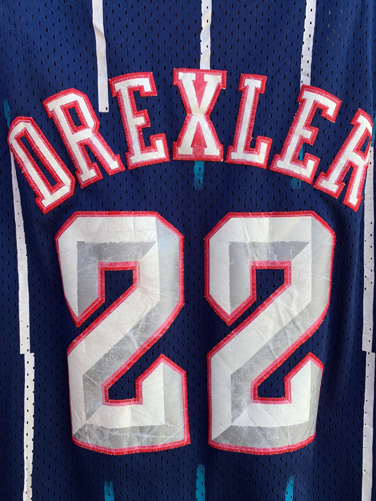 ADIDAS THRASHED NBA HOUSTON ROCKETS #22 DREXLER BASKETBALL JERSEY in BLUE