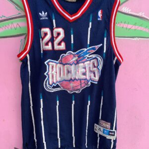 ADIDAS THRASHED NBA HOUSTON ROCKETS #22 DREXLER BASKETBALL JERSEY in BLUE