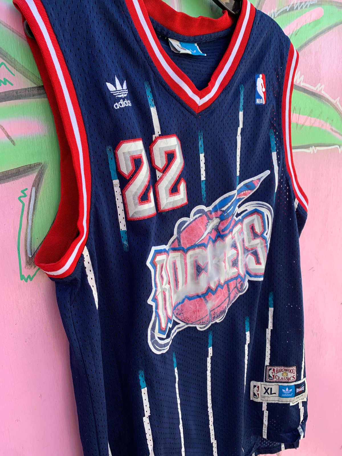 ADIDAS THRASHED NBA HOUSTON ROCKETS #22 DREXLER BASKETBALL JERSEY in BLUE