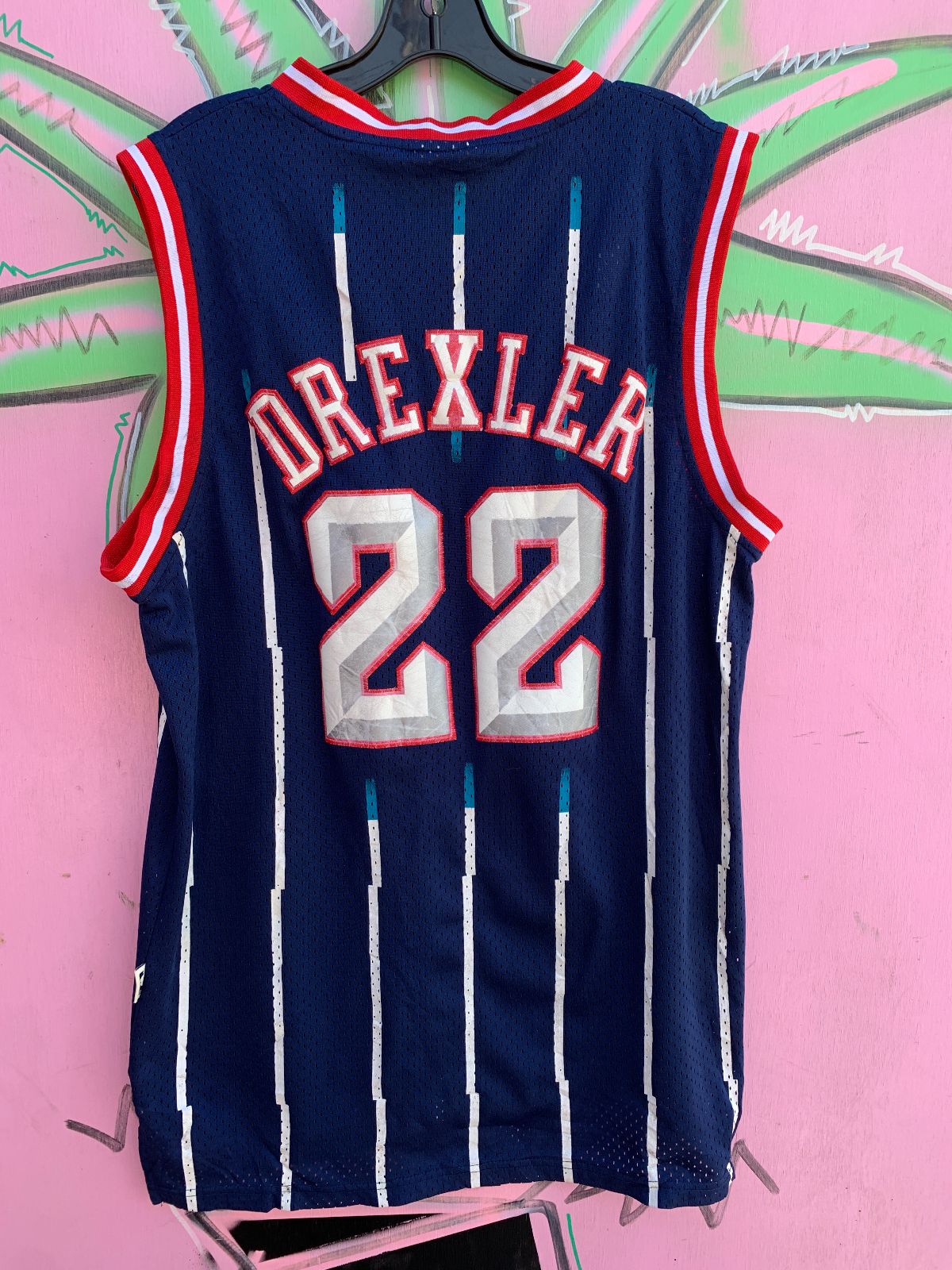 ADIDAS THRASHED NBA HOUSTON ROCKETS #22 DREXLER BASKETBALL JERSEY in BLUE