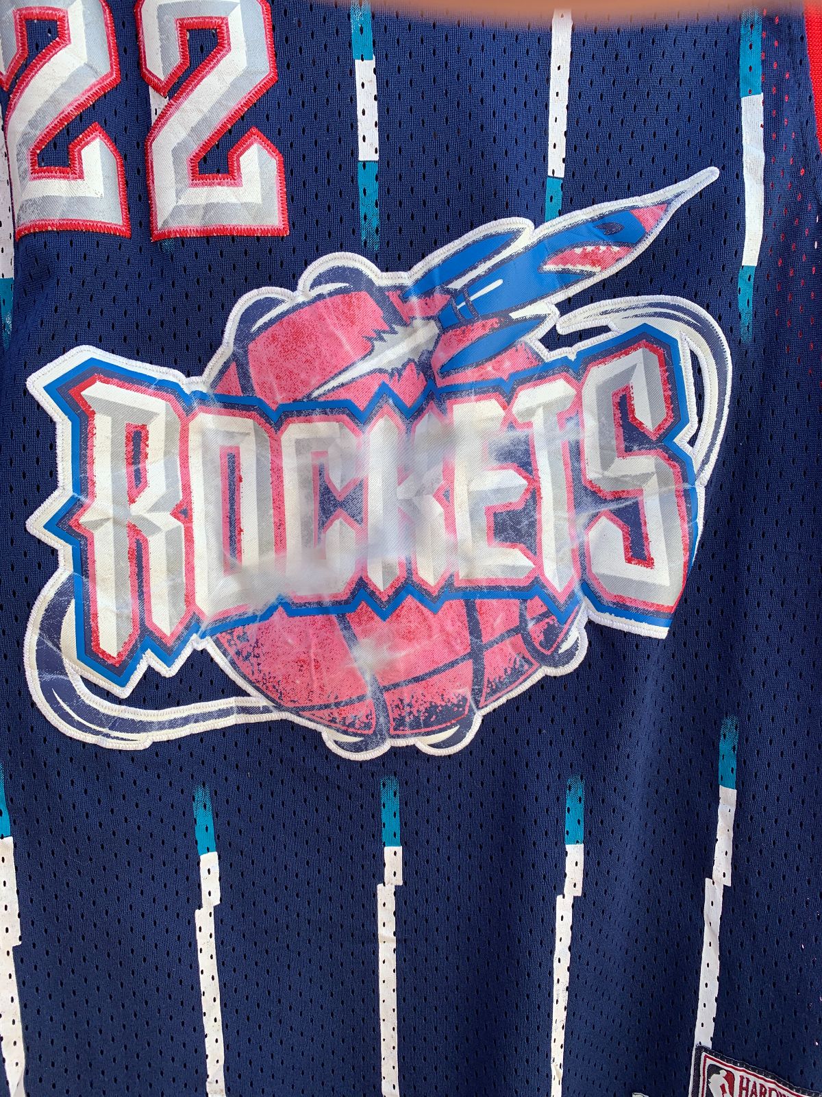 ADIDAS THRASHED NBA HOUSTON ROCKETS #22 DREXLER BASKETBALL JERSEY in BLUE