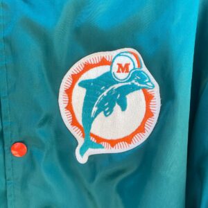 LOCKER LINE NFL MIAMI DOLPHINS SATIN BUTTON UP JACKET in TEAL
