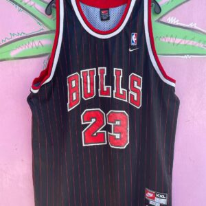 NIKE NBA CHICAGO BULLS #23 JORDAN PINSTRIPE BASKETBALL JERSEY in BLACK, RED