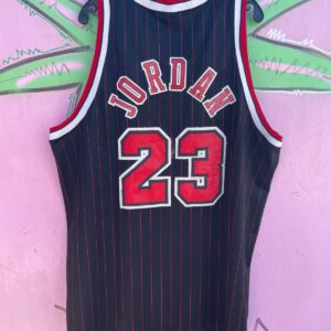 NIKE NBA CHICAGO BULLS #23 JORDAN PINSTRIPE BASKETBALL JERSEY in BLACK, RED