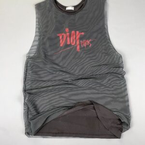 DIOR *AS-IS* SHEER RIBBED DIOR PARIS LOGO DOUBLE LAYER SLEEVELESS TANK TOP, RAW HEMS & EDGES *SAMPLE* in BLACK, ORANGE