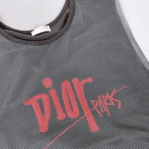 DIOR *AS-IS* SHEER RIBBED DIOR PARIS LOGO DOUBLE LAYER SLEEVELESS TANK TOP, RAW HEMS & EDGES *SAMPLE* in BLACK, ORANGE